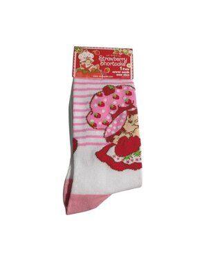 Strawberry Shortcake Crew Socks Pink Striped Cute Cartoon One Size Polyester